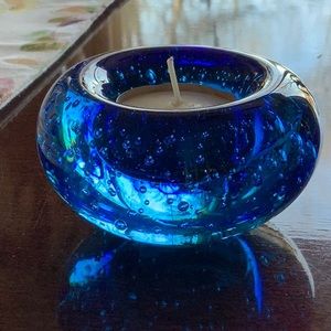 Blue Blown Glass Tea Light Holder - Bullicante - Bubbles